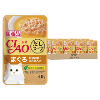 INABA CIAO 餐包, 雞肉 + 鮪魚 + 柴魚片, 40g, 16包