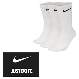 NIKE 白色純棉長襪 3雙+貼紙, 黑色 白色