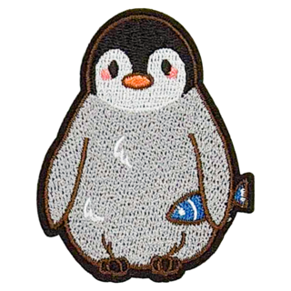 刺繡貼紙 可黏可燙可縫, 企鵝 灰色 + 黑色, 1張