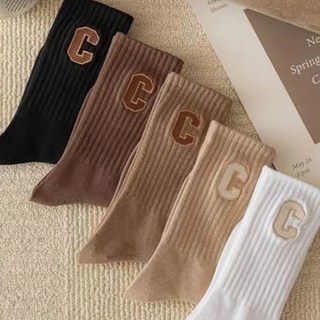 Elsso 女款C LOGO造型中筒羅紋襪5雙組