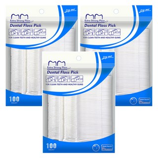 AHOYE 雙頭兩用超細滑牙線棒 獨立包裝 方便攜帶, 100支, 3包
