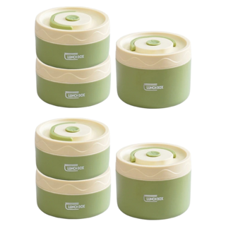 Couselect 可微波爐加熱陶瓷飯盒 115 x 115 x 215mm 300ml 2個 + 450ml 附保溫袋, 青檸綠, 2組