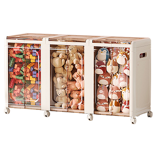 可視掀蓋玩具櫃 3層, 米白色, 1個