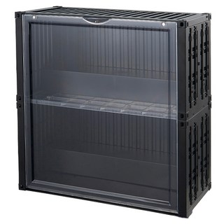 FAmILyLIFE 生活 貨櫃雙層階梯磁吸門展示盒 A-486-BK 黑色, 1個