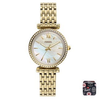 FOSSIL 女性Carlie Mini珍珠母貝錶盤金屬手錶 ES4735 套組