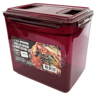 Clean Nara 雙把手半透明泡菜桶 圓頂型 + 密封容器按壓板 酒紅色套組, 1套, 16L