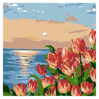 EUMES DIY 宅家愛好 迷你油畫繪畫套組 20 x 20 cm, 湖水與鬱金香, 1個