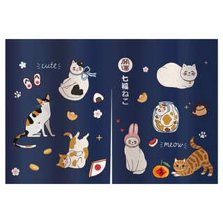 日式短門簾, 開運七福貓 藍色