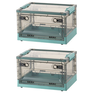 Mega 莫蘭迪可折疊滑輪收納箱 茶綠色 大號 56L 底部滑輪 加固底板 方便三開, 51 x 36 x 30cm, 2個