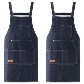 時尚素色牛仔大口袋圍裙 元寶兜 藍色, 2入