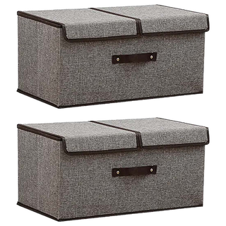 透氣棉麻雙蓋整理箱, 2個, 顏色隨機