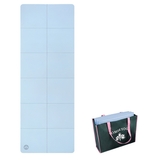 Homegym TPE好觸感無味加厚瑜珈墊 186 x 61 x 0.6cm 天空藍+灰 附收納袋, 183 x 61cm, 1個