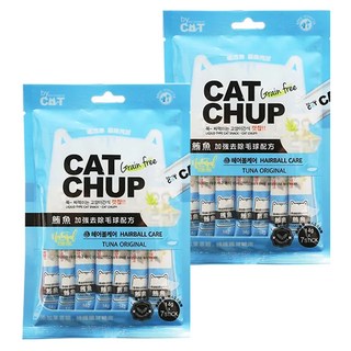 CAT CHUP 喵洽普 貓咪肉泥 毛球護理配方 7條入, 鮪魚, 98g, 2袋