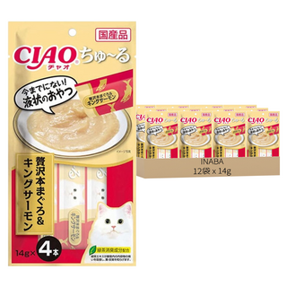 INABA CIAO 啾嚕 肉泥, 奢華鮪魚 + 帝王鮭, 56g, 12袋