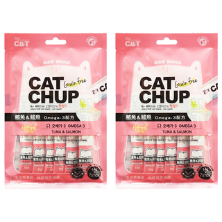 CAT CHUP 喵洽普 貓咪肉泥 Omega-3配方 無穀健康零食, 鮪魚 + 鮭魚, 98g, 2袋