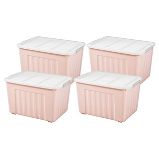 AOTTO 創意傢俱 大容量滑輪彩色耐用收納整理箱 環保PP原料, 52 x 38 x 34cm, 淡雅粉, 4個