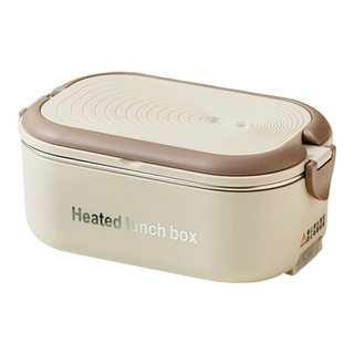 插電即熱免注水分格不鏽鋼便當盒/飯盒/保溫盒/加熱便當/餐盒, 米色, 1個