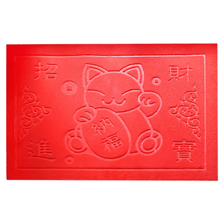 G+居家 絲絨刮沙泥除塵地墊 招財貓, 亮紅色, 1個