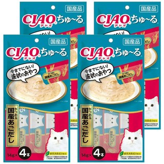 INABA CIAO 啾嚕 肉泥, 鰹魚 + 鰹魚高湯, 56g, 4袋