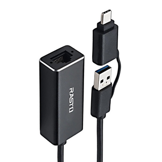 RASTO RH10 鋁製USB 3.2轉RJ45千兆高速網卡轉接器 + Type-C雙接頭, R-PCD010, 1盒