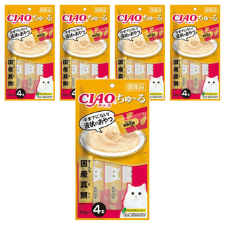 INABA CIAO 啾嚕 肉泥, 鮪魚 + 國產真鯛, 56g, 5袋