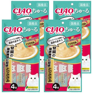 INABA CIAO 啾嚕 肉泥 腎臟健康配方 SC-175 14g x 4入 日本國產 條狀包裝 貓咪零食, 雞肉, 56g, 4袋