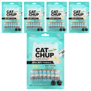 CAT CHUP 貓咪肉泥 3個月以上, 鮪魚+蟹肉, 98g, 5袋