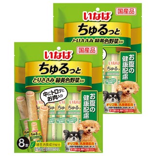INABA 汪啾嚕肉泥捲心條 犬用 腸胃保健配方, 雞肉 + 綜合蔬菜, 2袋