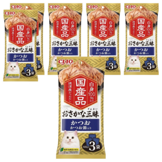 INABA CIAO 啾嚕 豪華魚三昧餐包, 鰹魚 + 柴魚片, 180g, 6袋