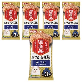 INABA CIAO 啾嚕 豪華魚三昧餐包, 鰹魚 + 柴魚片, 180g, 5袋