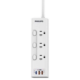 PHILIPS 飛利浦 3開3插 2USB+Type C PD 30W GaN氮化鎵延長線 CHP8431WA/96, 1.8m, 白色, 1個