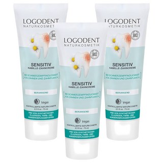 LOGONA LOGODENT 植萃舒敏護理牙膏 適用於敏感疼痛的牙齒和牙齦 舒緩 純素, 75ml, 3條