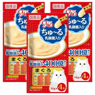 INABA CIAO 啾嚕 肉泥 4條, 鮪魚 乳酸菌配方, 56g, 3袋