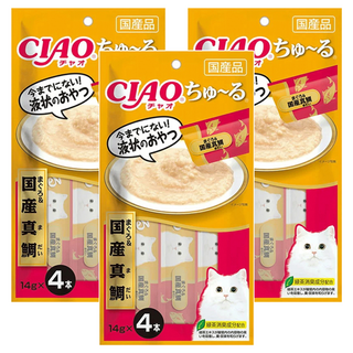 INABA CIAO 啾嚕 肉泥, 鮪魚 + 國產真鯛, 56g, 3袋