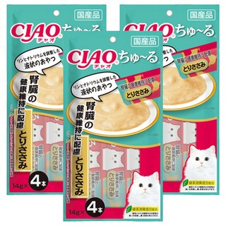 INABA CIAO 啾嚕 肉泥 腎臟健康配方 SC-175 14g x 4入 日本國產 條狀包裝 貓咪零食, 雞肉, 56g, 3袋