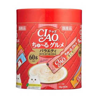 INABA CIAO 啾嚕 燒肉泥桶, 鮪魚 + 吻仔魚 + 干貝/鰹魚 + 柴魚 + 干貝/雞肉 + 柴魚 + 干貝, 840g, 1桶