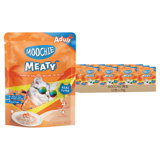 MOOCHIE 姆吉 無榖鮮肉全年齡貓餐包系列, 70g, 鮪魚鮭魚, 12包