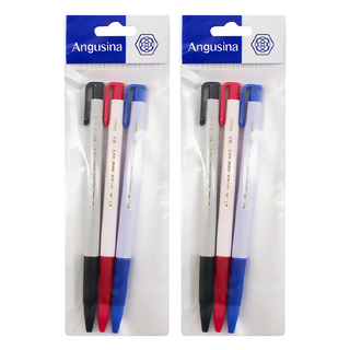 Angusina 安格希娜 中性筆 0.5mm碳化鎢筆珠 好握好寫 按壓設計方便收納, 紅+藍+黑, 2包