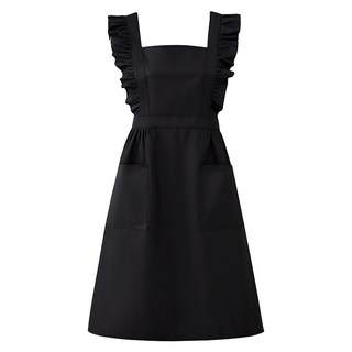 Super Store 可愛荷葉邊多用途防水圍裙, 黑色