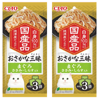 INABA CIAO 啾嚕 豪華魚三昧餐包, 鮪魚 + 雞肉 + 吻仔魚, 180g, 2袋