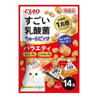 INABA CIAO 啾嚕 超厲害1兆乳酸菌啾嚕迷你肉泥夾心捲, 鮪魚+雞肉, 168g, 1袋