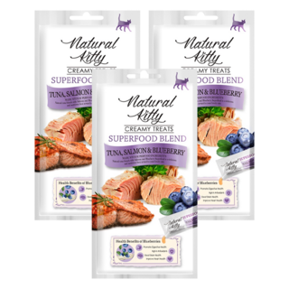 Natural Kitty 自然小貓 超級食物配方 營養肉泥, 鮪魚鮭魚佐藍莓, 48g, 3包