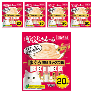 INABA CIAO 啾嚕 肉泥, 5包, 280g, 鮪魚+海鮮綜合