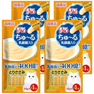 INABA CIAO 啾嚕 肉泥 4條, 雞肉 乳酸菌配方, 56g, 4袋