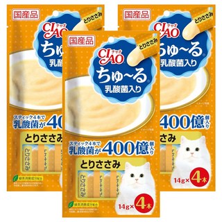 INABA CIAO 啾嚕 肉泥 4條, 雞肉 乳酸菌配方, 56g, 3袋