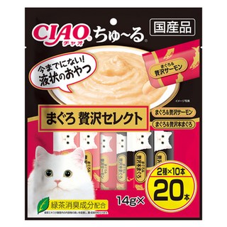 INABA CIAO 啾嚕 肉泥, 鮪魚 + 奢華鮭魚、鮪魚 + 奢華鮪魚, 280g, 1袋