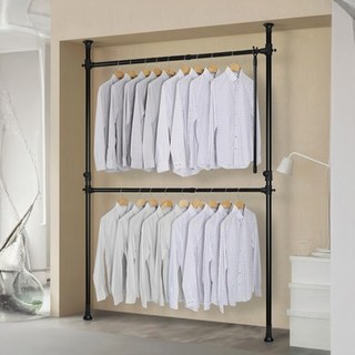 Liwoo 可調節頂天立地衣架 2層 附取衣桿, 黑色