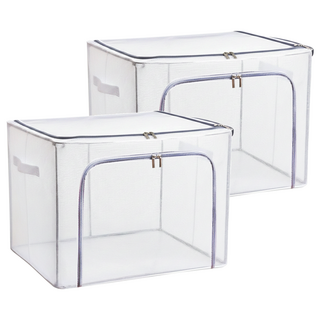 樂邦 雙開口PVC鋼架收納箱 藏灰色 可疊加 衣物棉被收納, 50 x 40 x 40cm, 2個