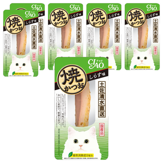 INABA CIAO 啾嚕 燒鰹魚條 綠茶消臭成分配合 土佐清水港直接輸送 肉質柔軟 貓咪容易吞食, 吻仔魚風味, 6包, 30g