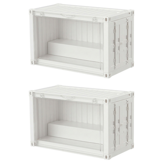 FAmILyLIFE 生活 貨櫃雙層階梯磁吸門展示盒, 白色, 2個